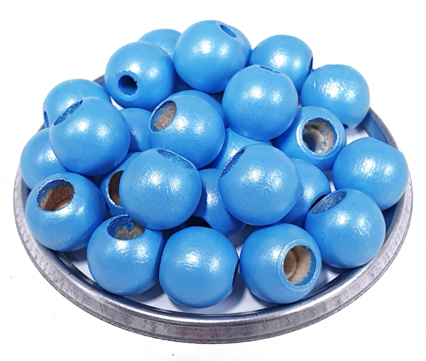 30 Sicherheitsperlen 10mm Holz Perlmuttlack skyblau